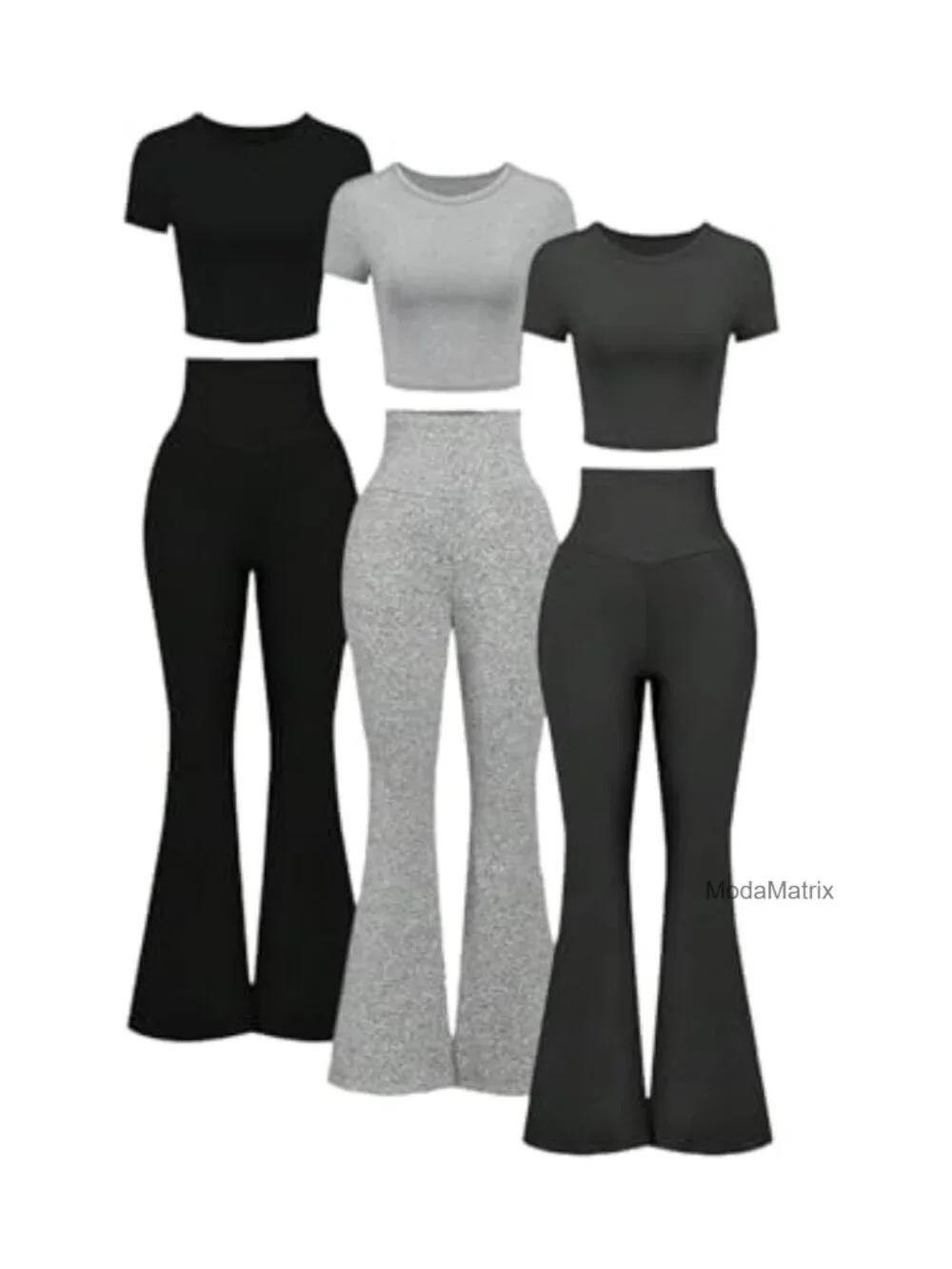 3 Pack Girls Short Sleeve Tee Flare Leggings Set